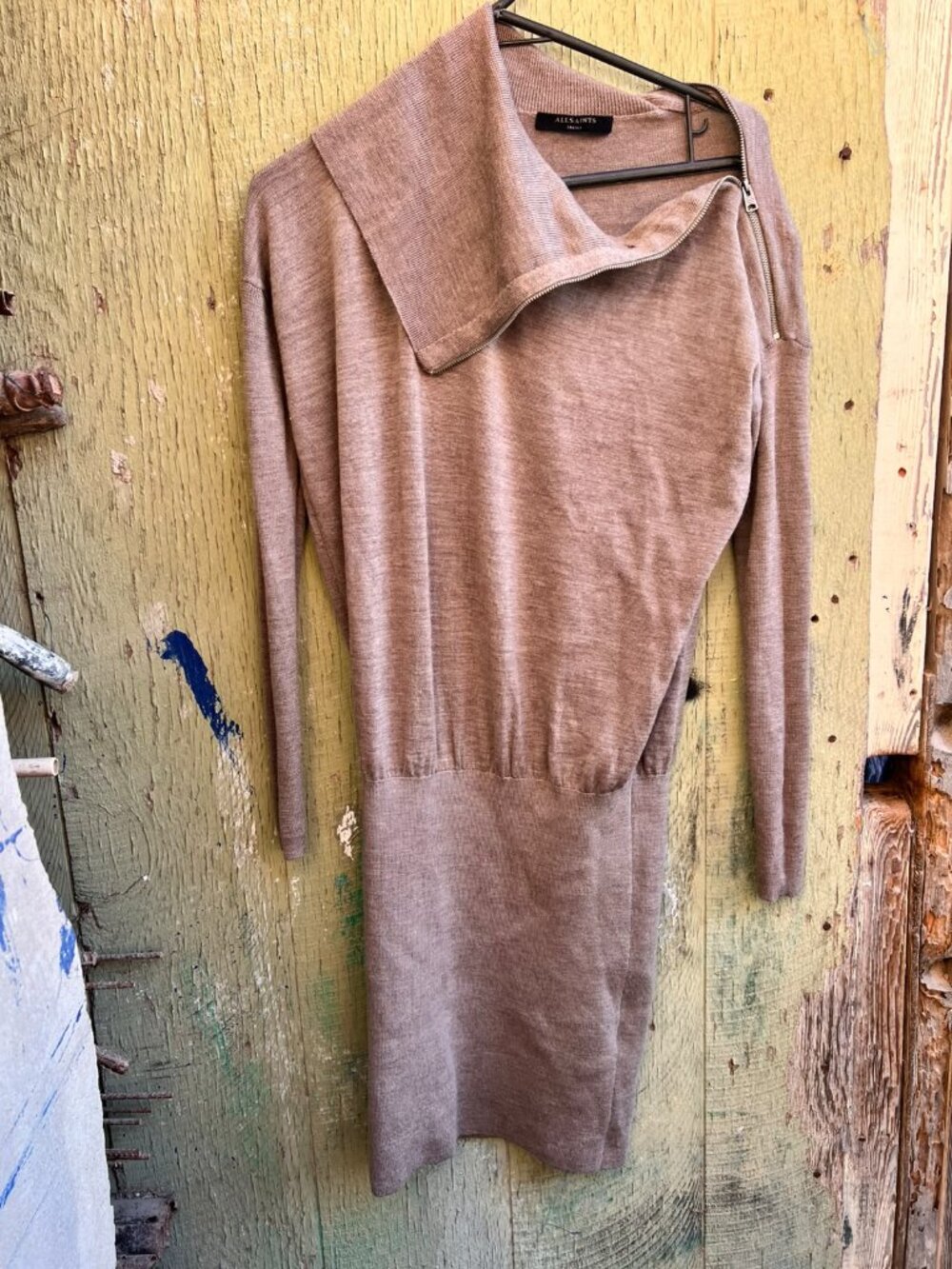 ALLSAINTS Beige Knit Cowl Neck Long Sleeve Sweater Dress Size Small